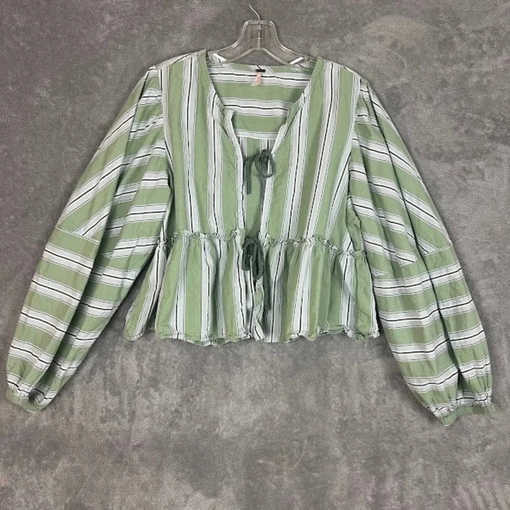 Free People Brunch Babe Blouse Women S Striped Puff Long Sleeve Boho Cottagecore